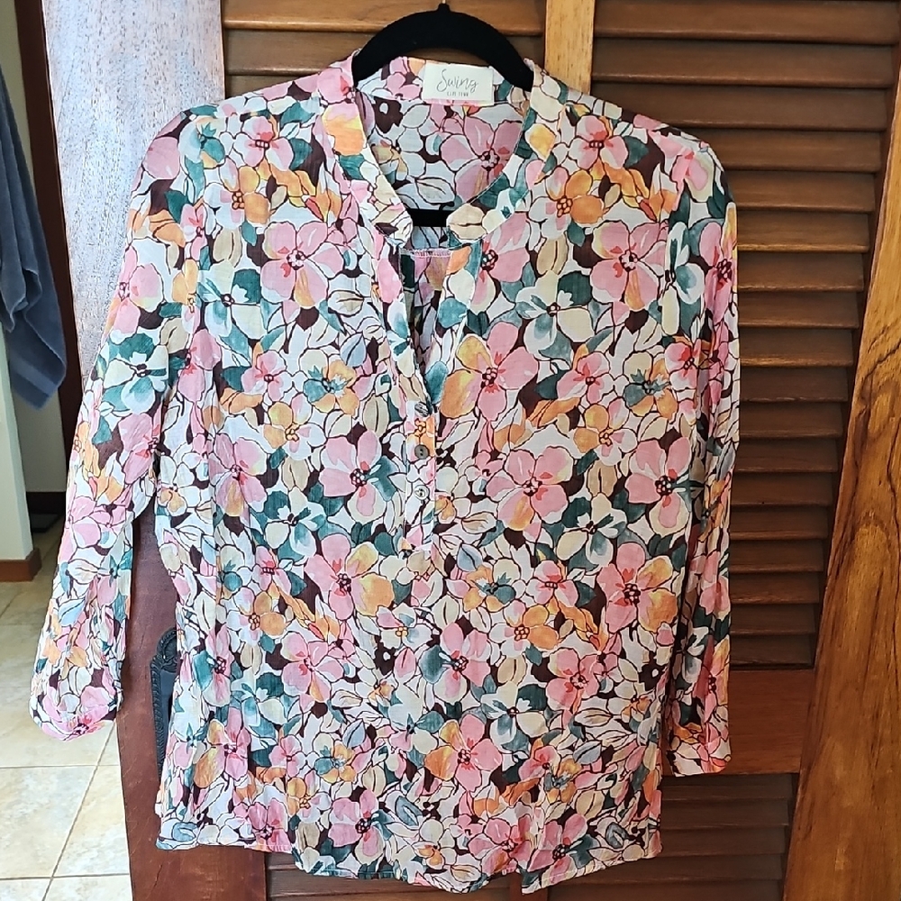 Sunny Floral Blouse - Pink, Green, and Yellow